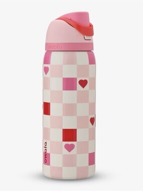 Owala Pink Checker Heart Insulated Water Bottle - Leak-Resistant